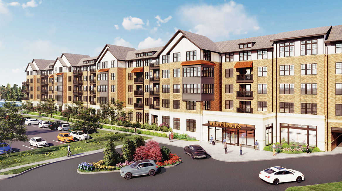 An architect’s concept of the five-story apartment complex proposed for the Doylestown Shopping Center.