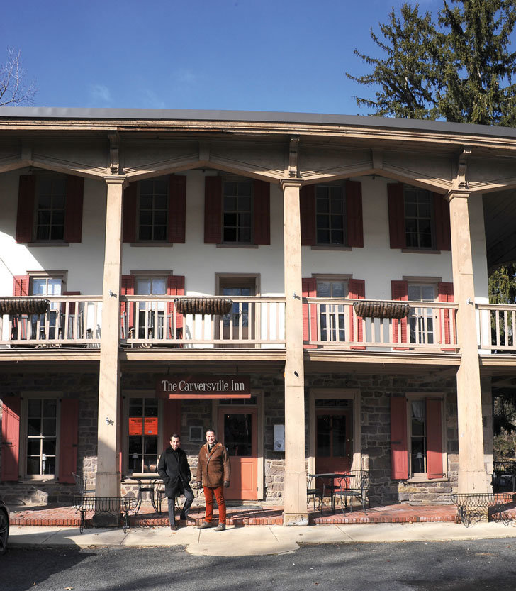 Mitch Berlin and Milan Lint in front of the Carversville Inn.