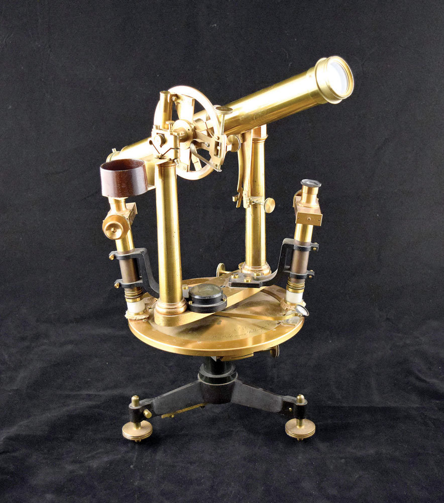 William Würdemann’s Theodolite or Geodetic Transit #71 was used in the 1870s during a survey of a portion of the northern boundary of the United States. It is made of brass, glass and  wood. It is from the Hausman-Hill Collection of Calculating Instruments.