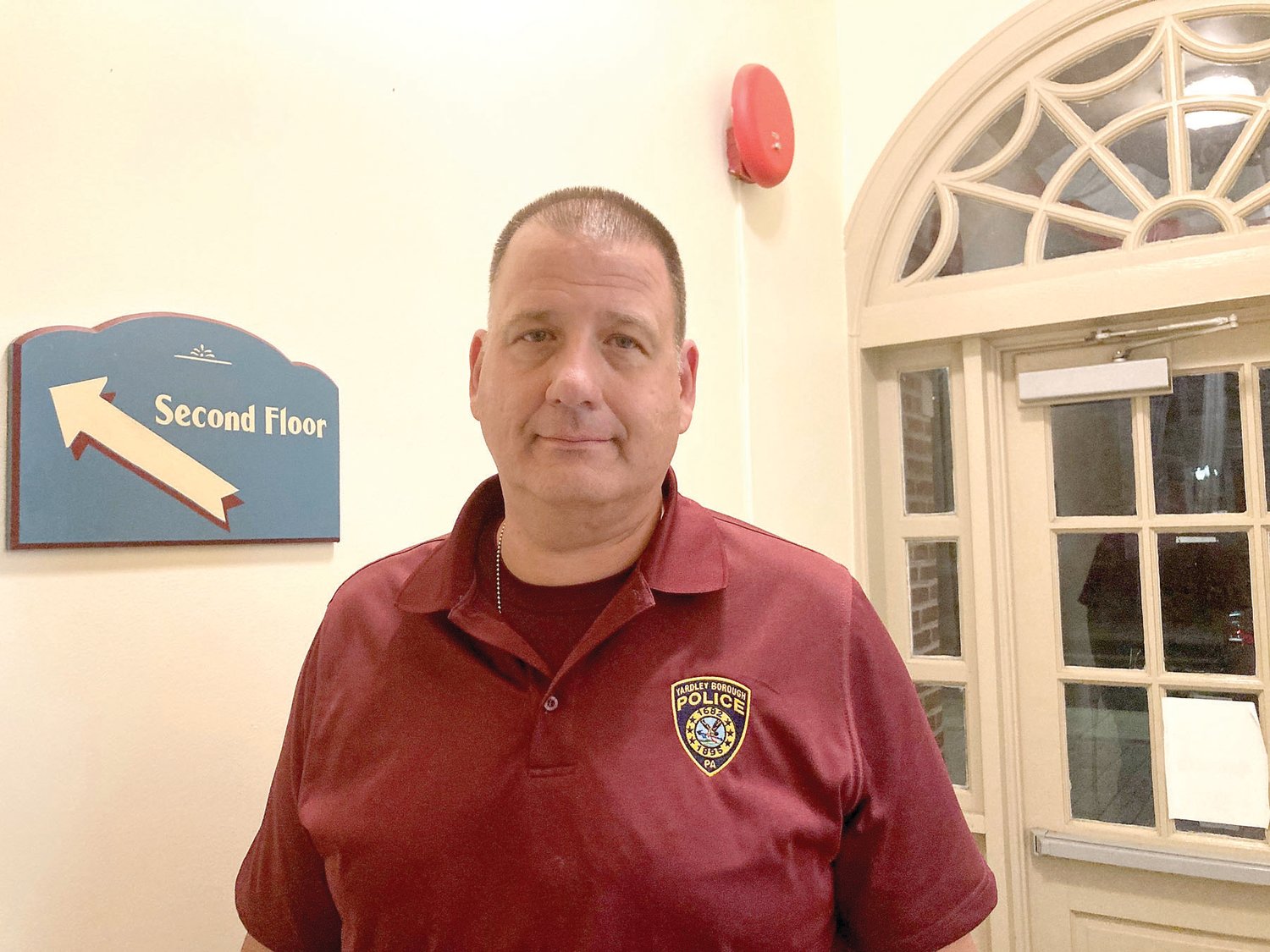 Yardley Borough Police Chief Joseph D. Kelly III at Borough Hall after the Sept. 7 council meeting, his first since being wounded in an Aug. 18 shooting incident.