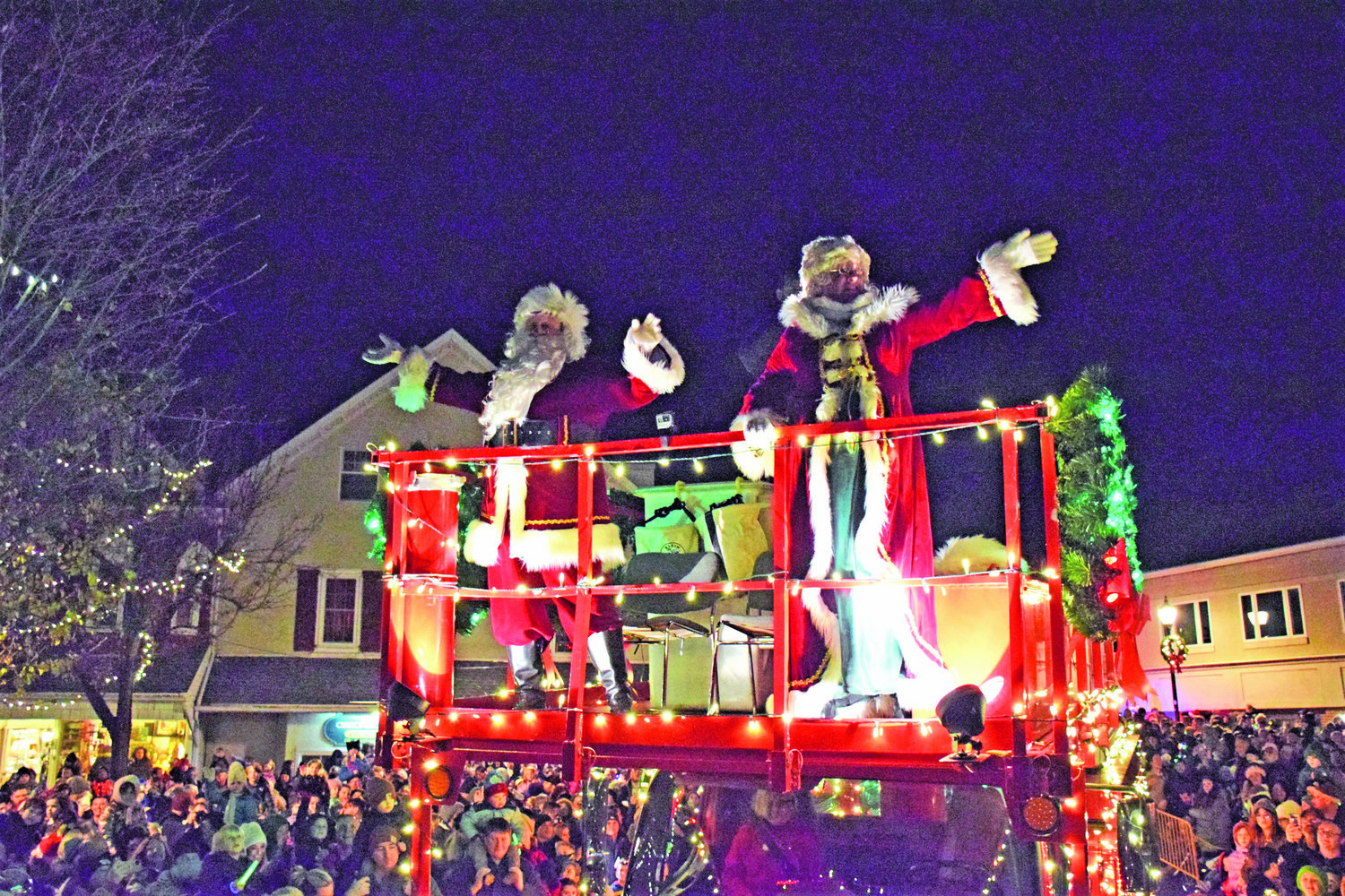 Santa and Mrs Claus greet the crowd at Perkasie’s tree lighting.