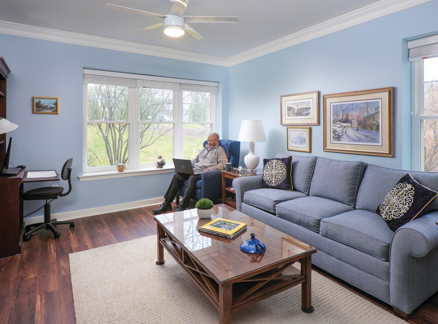 The Bings’ “morning room” doubles as Norman’s office and a guest bedroom with a pullout sofa.