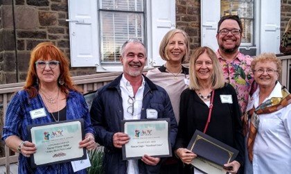 From left are: Karen O’Lone-Hahn, Marcos Gago, Jill LeClair, Shalene Holliday, Rich Fekete, AOY Shows Chair, Bette Sovinee, AOY Coordinator.