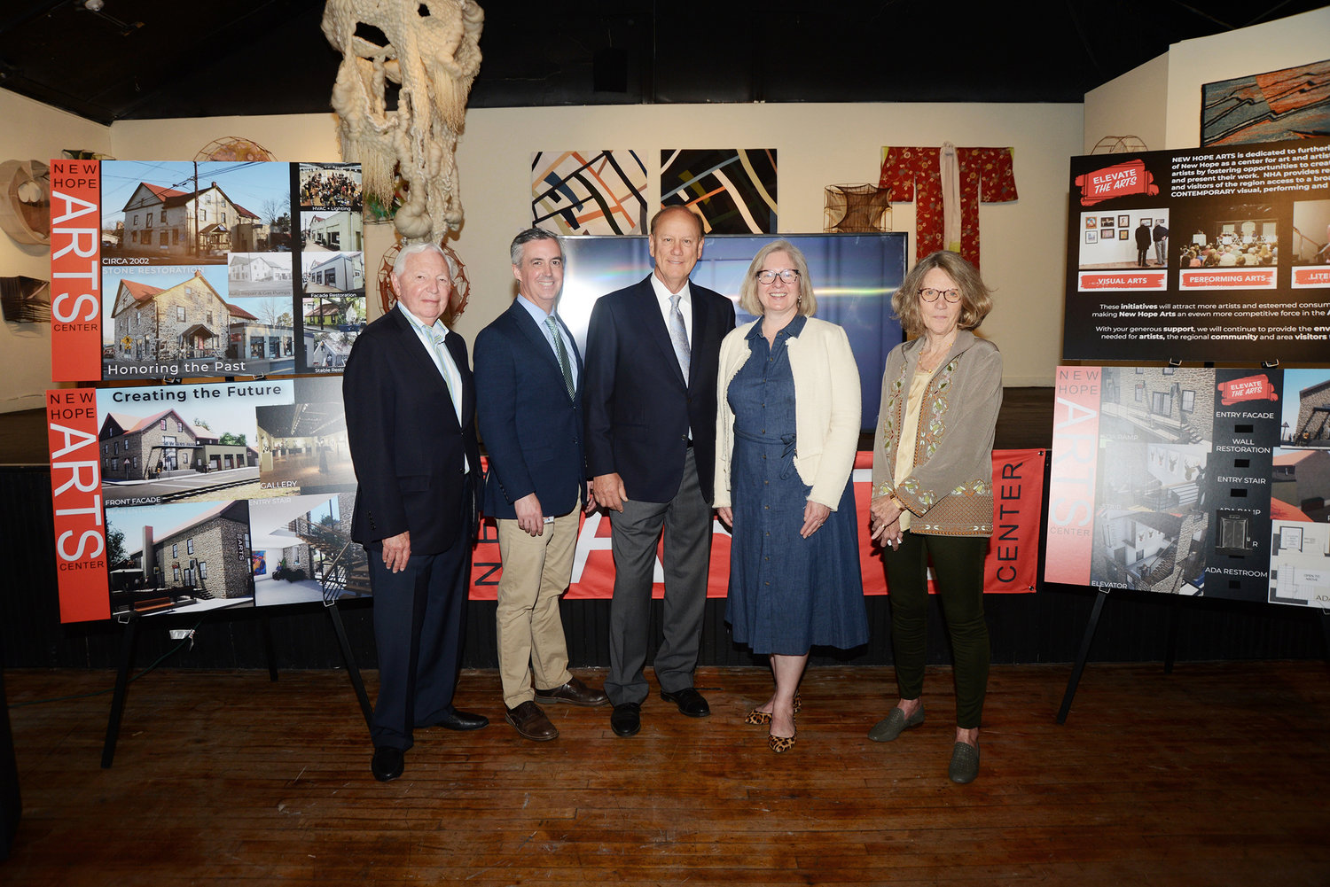 Joseph Franlin, New Hope Arts Center board member; Bucks County Commissioner Robert Harvie, New Hope Mayor Laurence Keller, Rosemary Wuenschel, chief of staff, state Sen. Steven Santarsiero; and Carol Cruickshanks, New Hope Arts executive director.