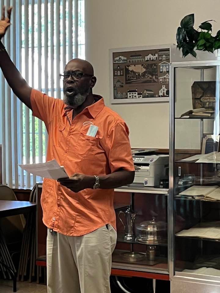 Roger Brown speaks to Pennsbury teachers during the tour of historic African American sites.