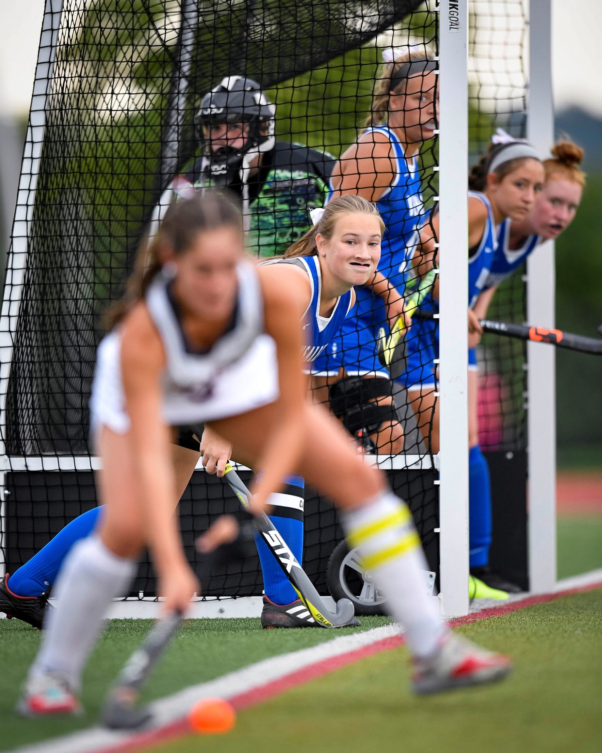 Bensalem’s Kaitlyn Mottershead, center, keeps an eye on CB East’s Alli Troth.