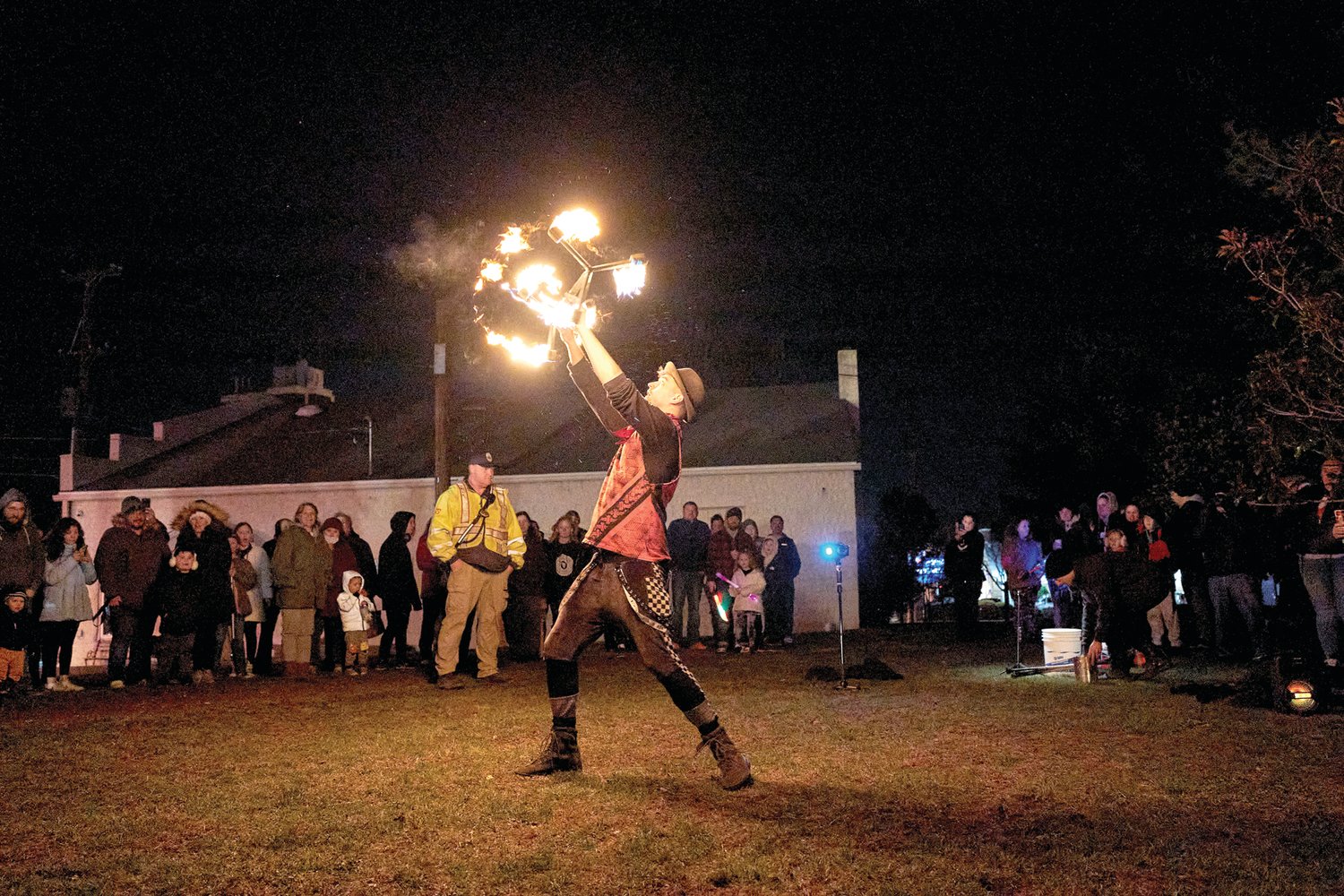 Stephen Haines, of Philadelphia, performs at Bristol’s Mill Street Fire & Ice Event Friday, Jan. 20, 2023, in Bristol Borough.