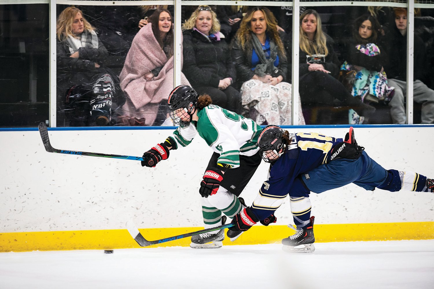 Pennridge’s James Rush looks to clear the zone with Council Rock South’s Jake Weiner closing in.