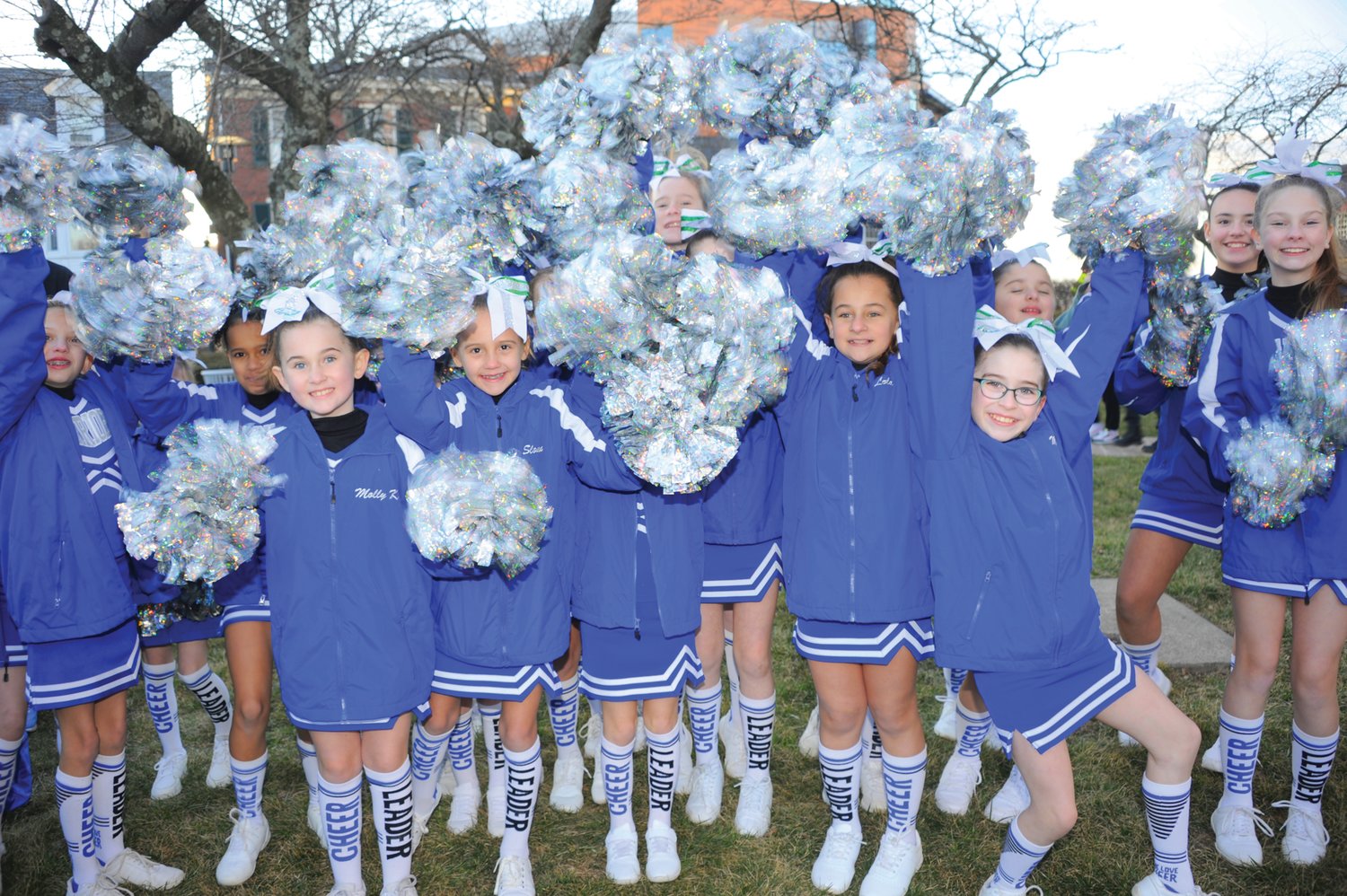 Warrington Warriors Cheer Squad squad members add a little spirit to the Herald’s “Bucks County Loves the Birds” pep rally on the lawn of the old county courthouse in Doylestown.