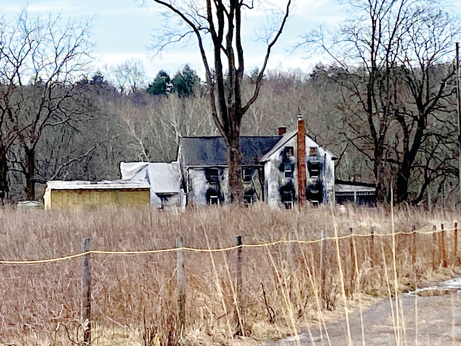 This dilapidated and long-vacant farmhouse on Bedminster Road in Tinicum was “blown up” for the pilot episode of a new Apple Studios series, which is currently being filmed.