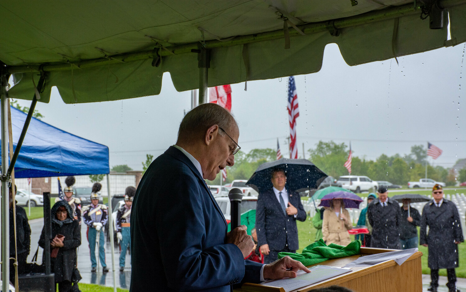 General John F. Kelly, USMC (retired) addresses the audience Saturday at Washington Crossing National Cemetery. Kelly, a former White House Chief of Staff and head of the Department of Homeland Security, was the keynote speaker at the unveiling of an 8-foot-tall bronze statue of George Washington at the cemetery.