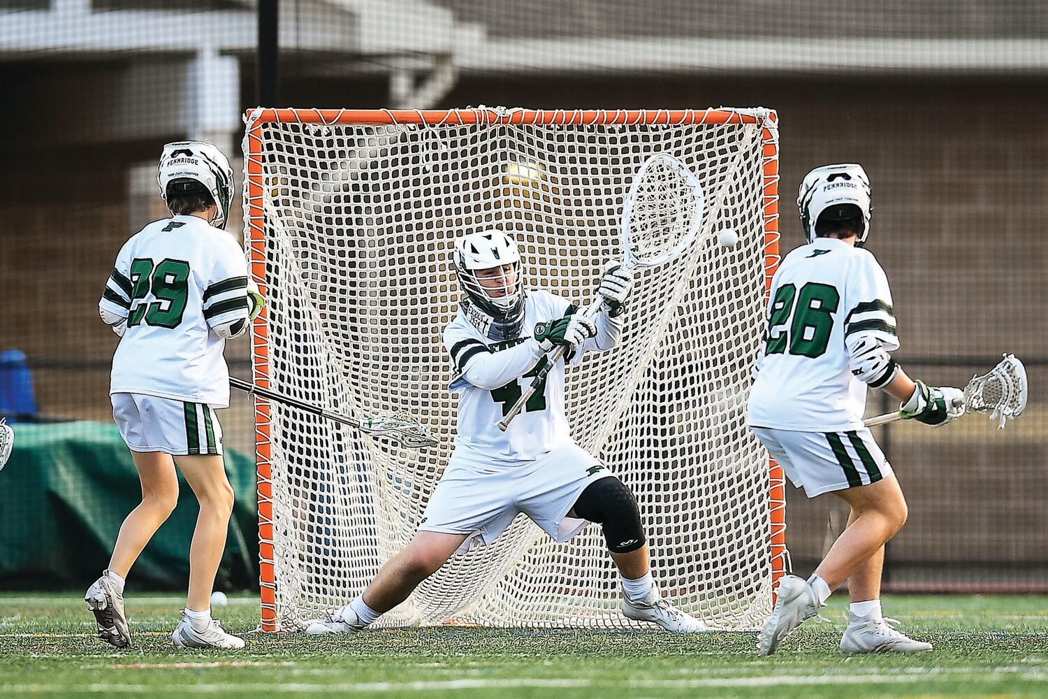 Pennridge goalie Tyler Vandermark makes a save from the shot of Wissahickon’s Andrew Slackman.