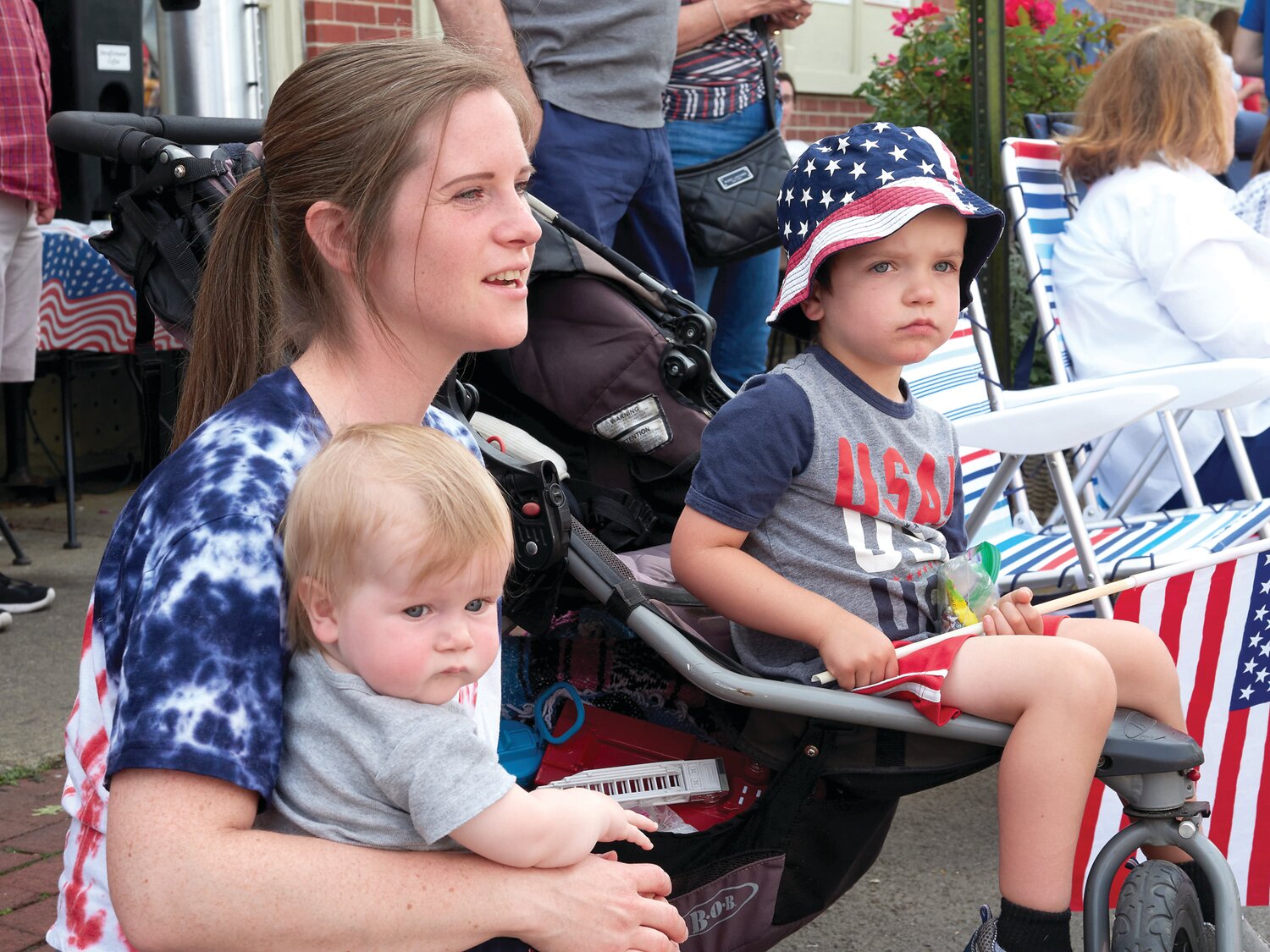 Chelsea Snyder and children Truitt, 10 months, and Asher, 4, of Churchville after the ceremony at Jesse W. Soby Post 148 in Langhorne.