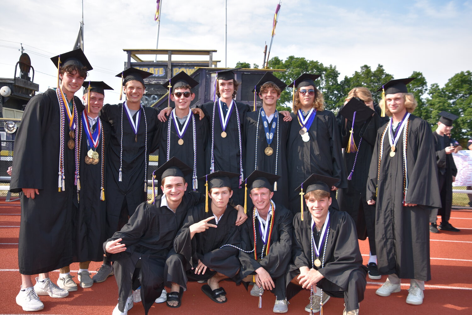 Members of Palisades High School’s Class of 2023 relax on the track at Walter T. Rohrer Stadium on June 2 prior to the start of commencement ceremonies.