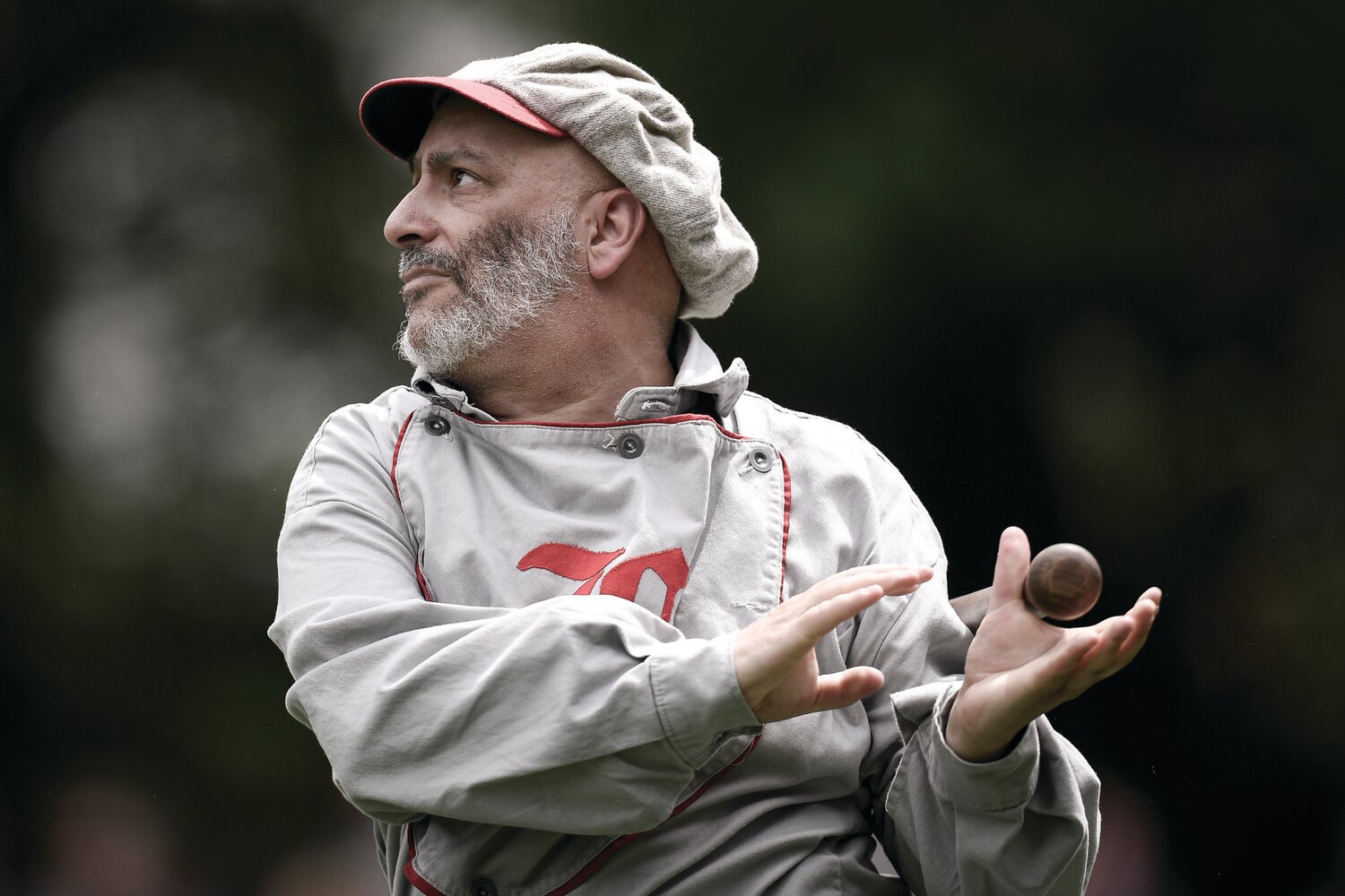 Jeff “Duke” Schneider watches his base hit at home.