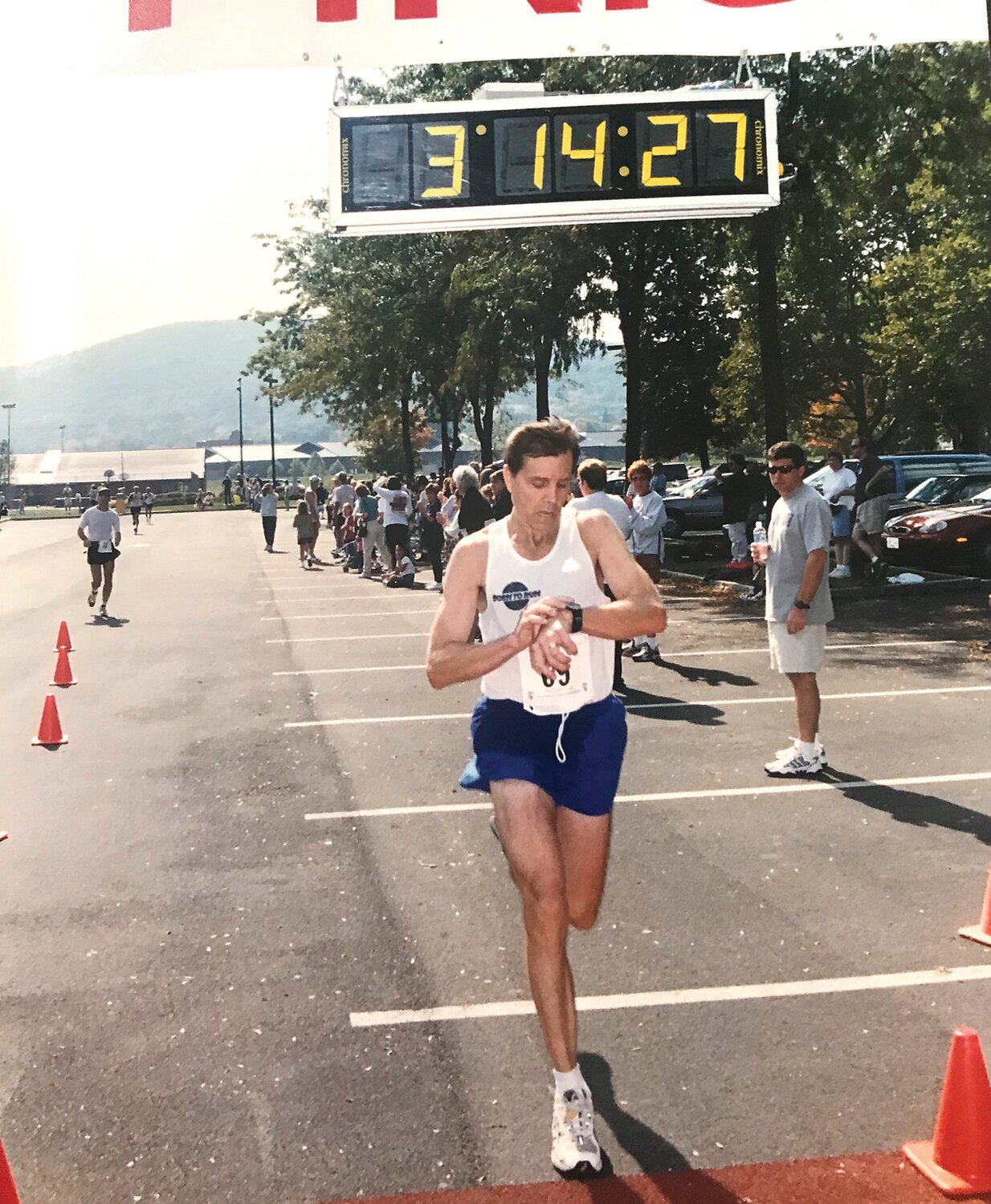 At the 2000 Wineglass Marathon in Corning, N.Y., Bill Schaffling sets his career personal best time of 3:14.27.