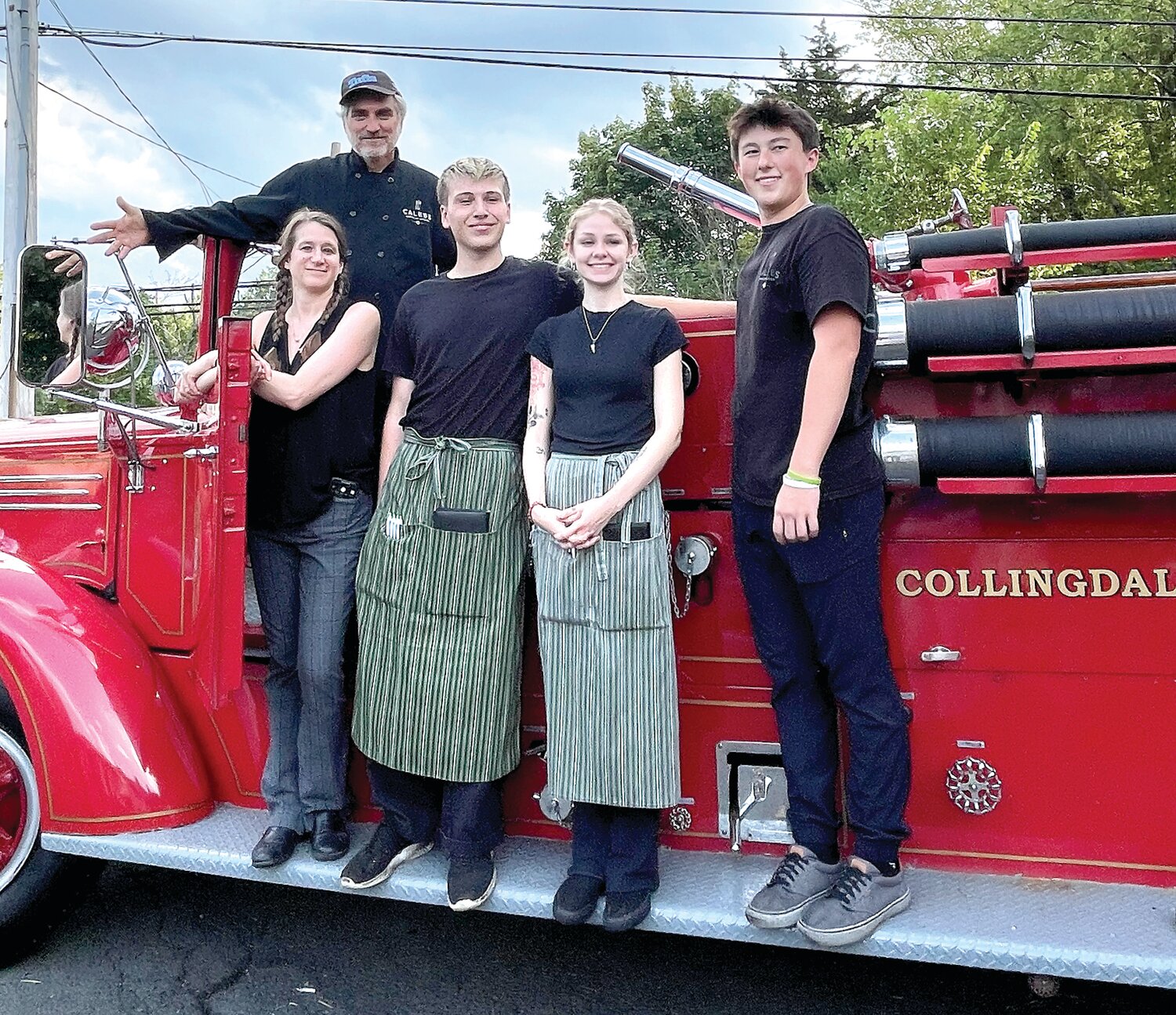 Caleb Lentchner, back, Caleb’s American Kitchen General Manager Jenn Cajthaml, Servers Aidan Young and Abigail Grace, and Food Runner Sam Hoffman.