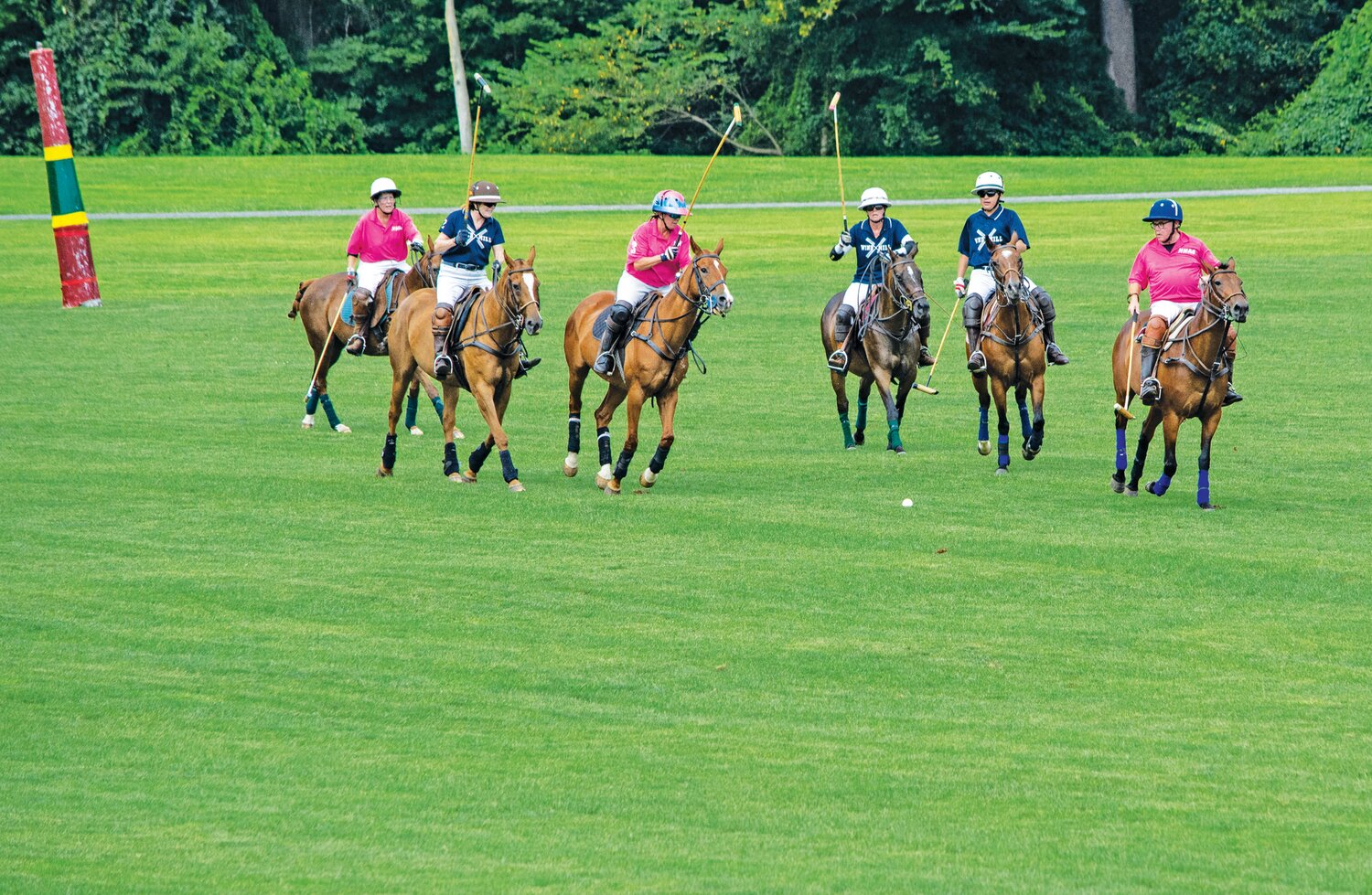 Wind Mill and New Hope polo players chase after the ball.