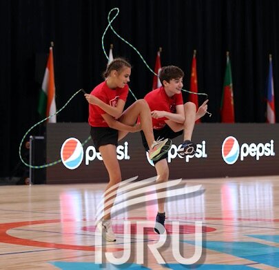 Bree Hall, left, and Zach Peckmen compete in the 2023 World Jump Rope Championships in Colorado Springs in July.