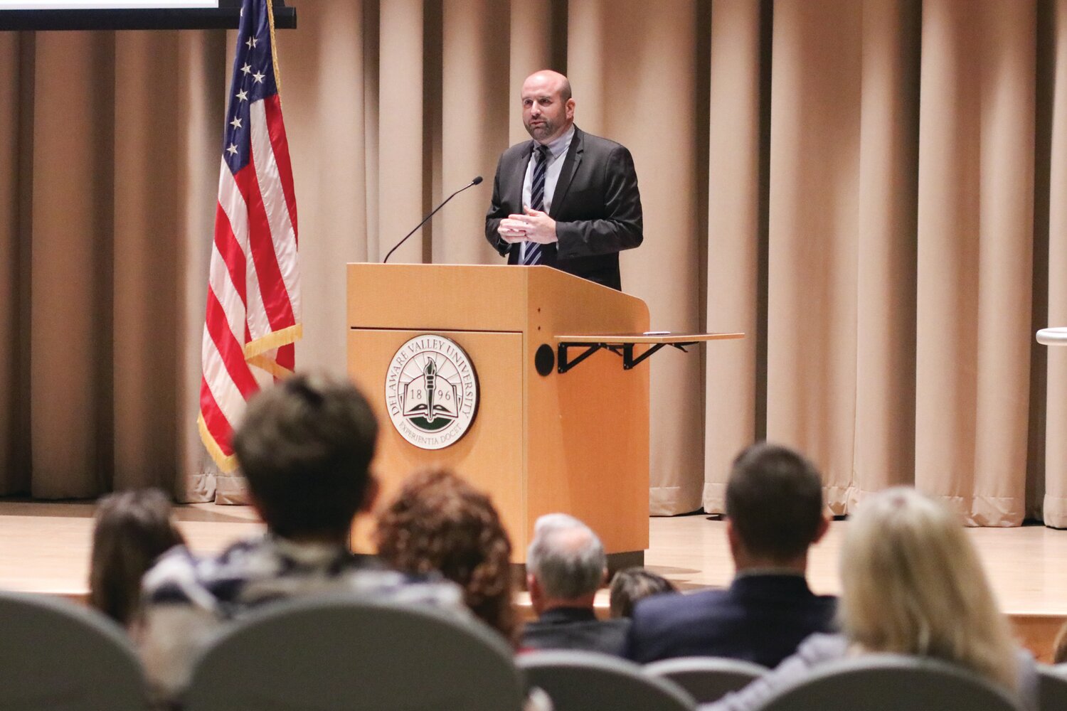 Rick Siger, the Secretary of the PA Department of Community and Economic Development, addresses the Central Bucks Chamber of Commerce’s membership during Friday’s “State of the State” address.