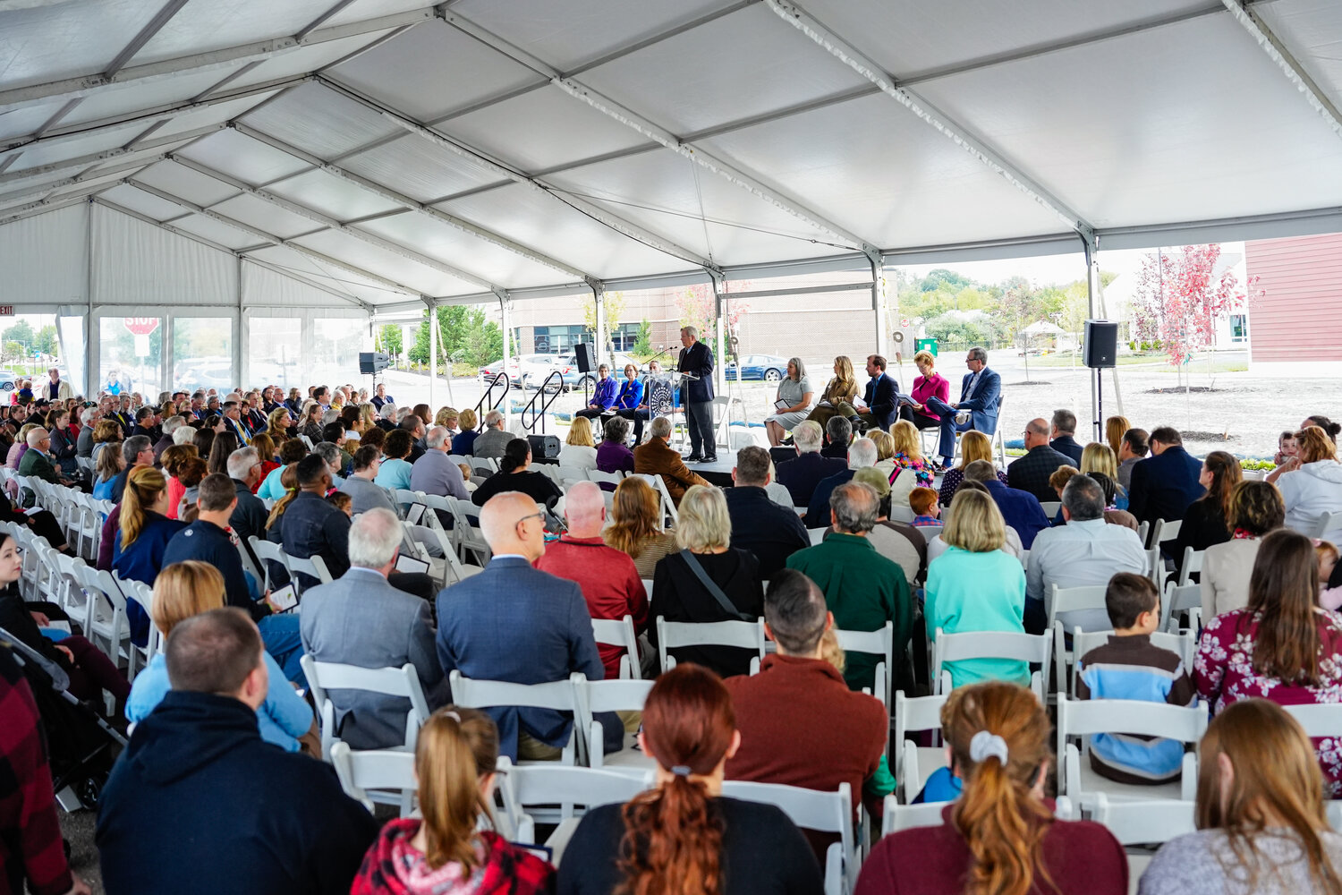 Doylestown Health President and CEO Jim Brexler shares remarks with over 400 guests gathered for the ribbon-cutting, including Children’s Village families, benefactors, local legislators, Doylestown Health employees, and other honored guests.