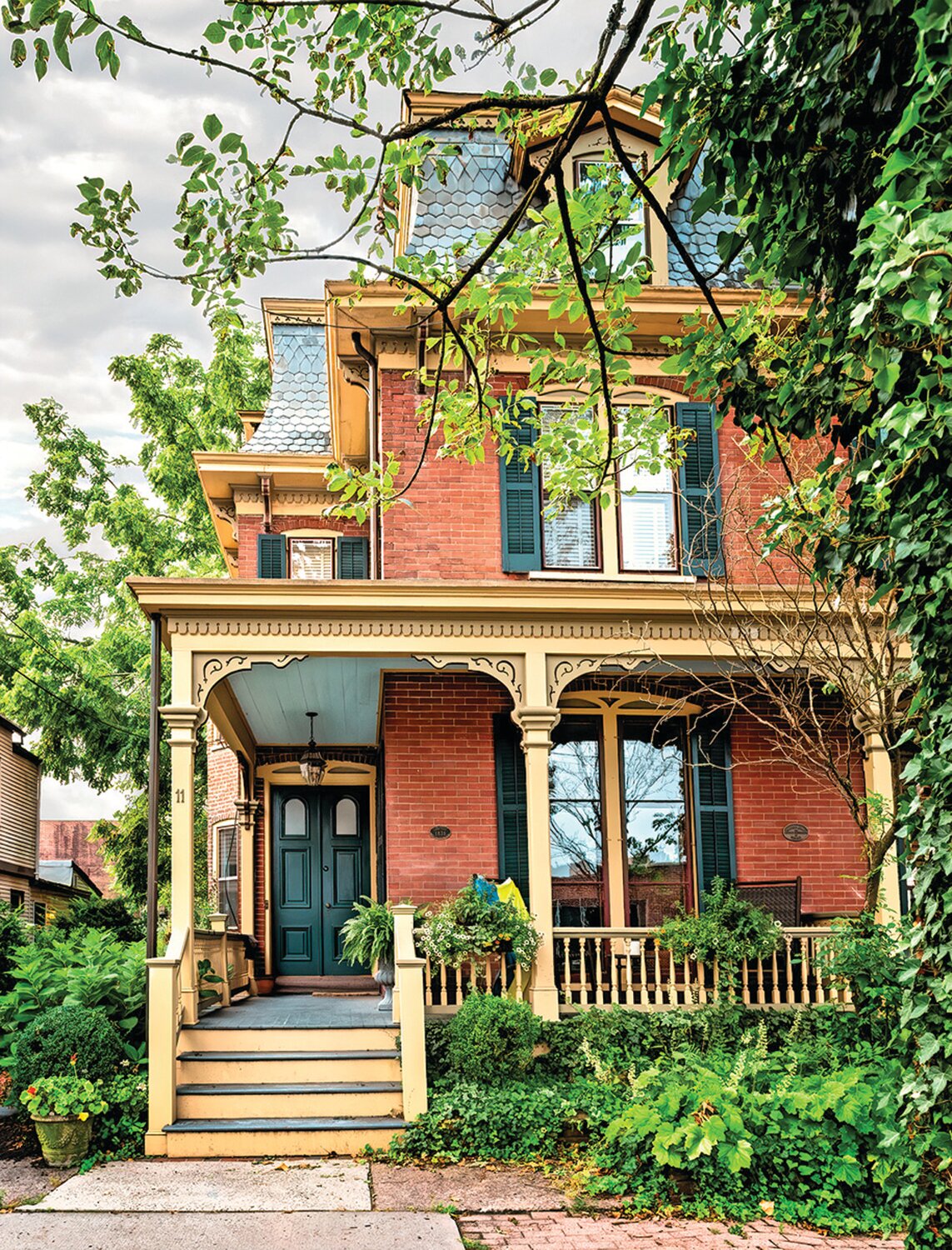 This home was designed in the Second Empire Victorian residential style. It would likely have housed the family of a mid-level supervisor, perhaps at the nearby Lambertville Iron Works, which could be accessed by bridges from Coryell or Delevan Streets. Typical features of this architectural style include elaborate dormer windows, molded cornices, decorative brackets, bay windows, and mansard roofs, which provide a wedding cake effect.