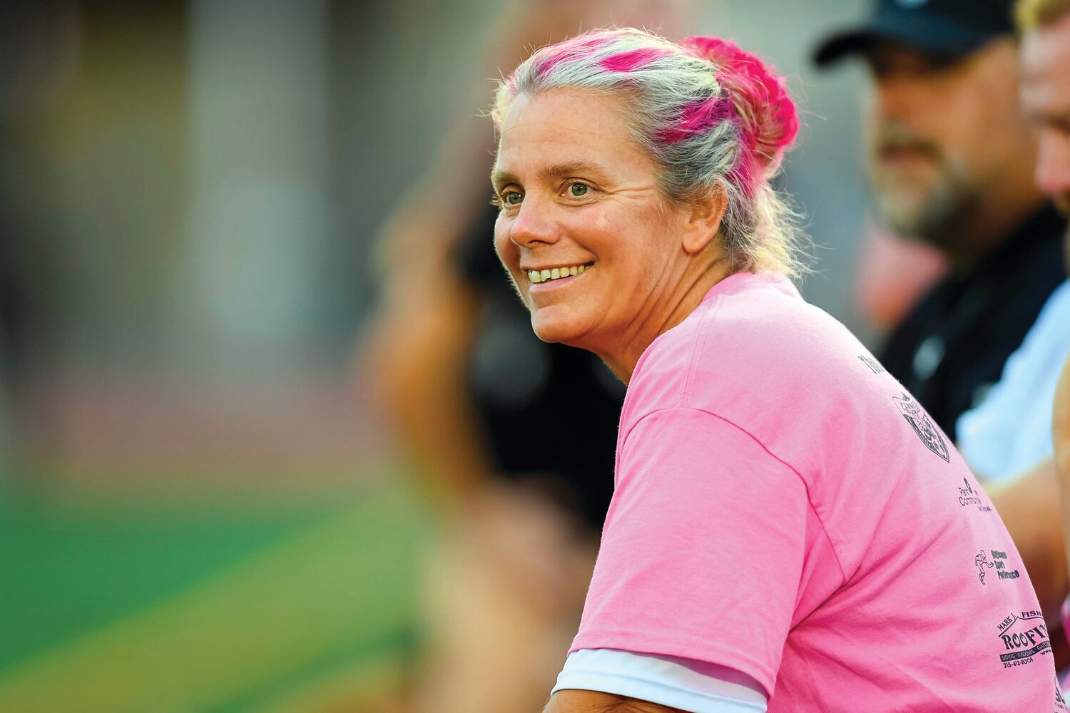 Pennridge girls soccer coach Audrey Anderson before the start of Monday’s Pink Out game against Quakertown.