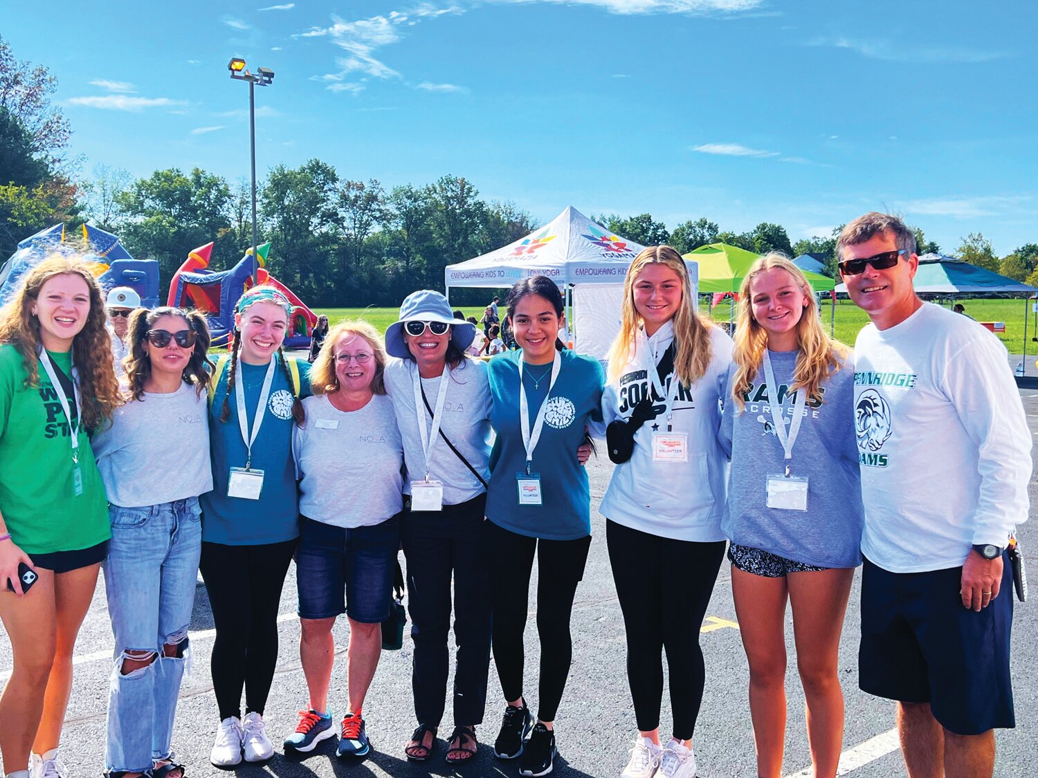 Michaela Burroughs, NOVA High School primary prevention coordinator, Katie Sanford, Chloe Kircher, NOVA educators Lori Fisher and Pamela Lang, Brenda Peralta Joa, Riley Williams, Aubrey Bailey, and Pennridge High School Social Worker Joseph Werner, were all on hand for Upstander Day, held at Dublin Fire Company on Sept. 16.