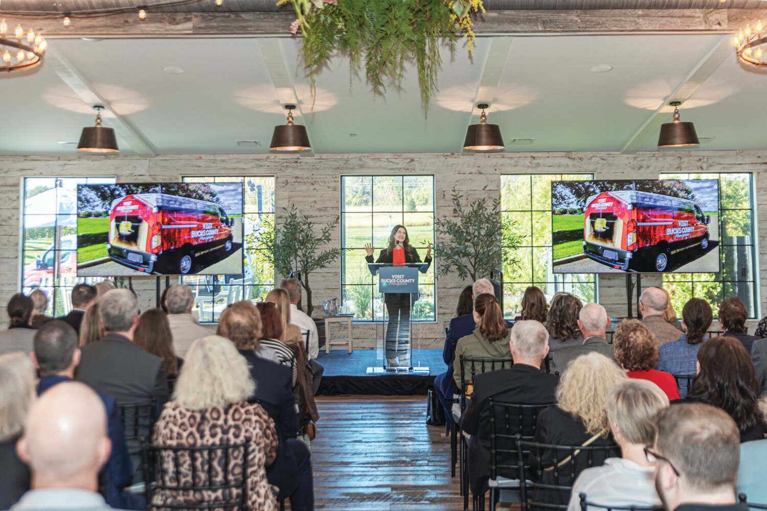 Visit Bucks County has a new mobile visitor center, shown on the screens at VBC’s annual meeting.