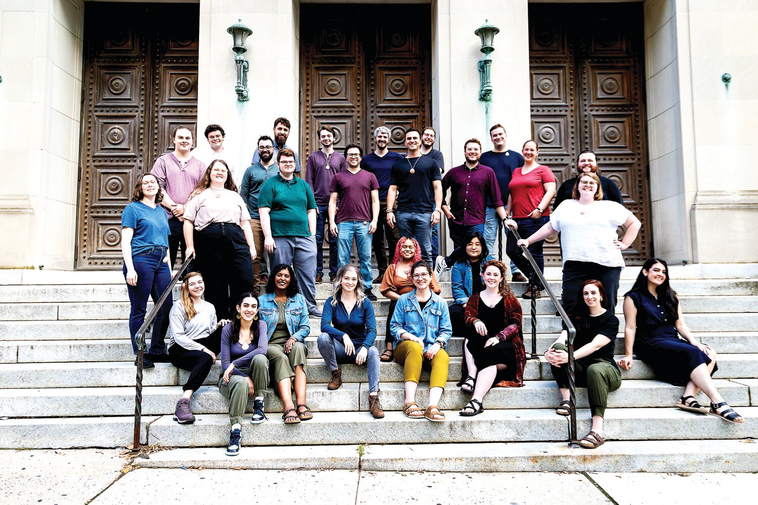 The LOTUS Project ensemble on the steps of the Trenton War Memorial.