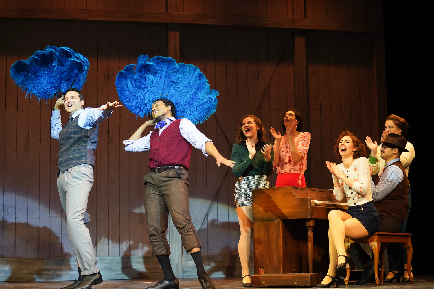 Jeremiah James and Jarran Muse with the cast of “Irving Berlin’s White Christmas.”