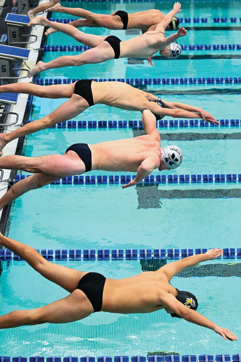 The start of the Central Bucks West-Council Rock North boys 50 freestyle.