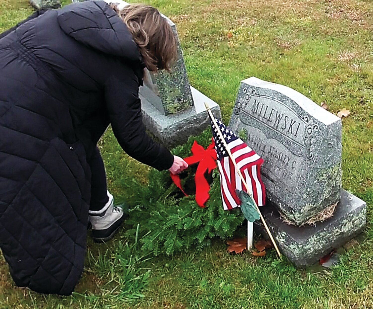 Anne Horner at the Millewski headstone.