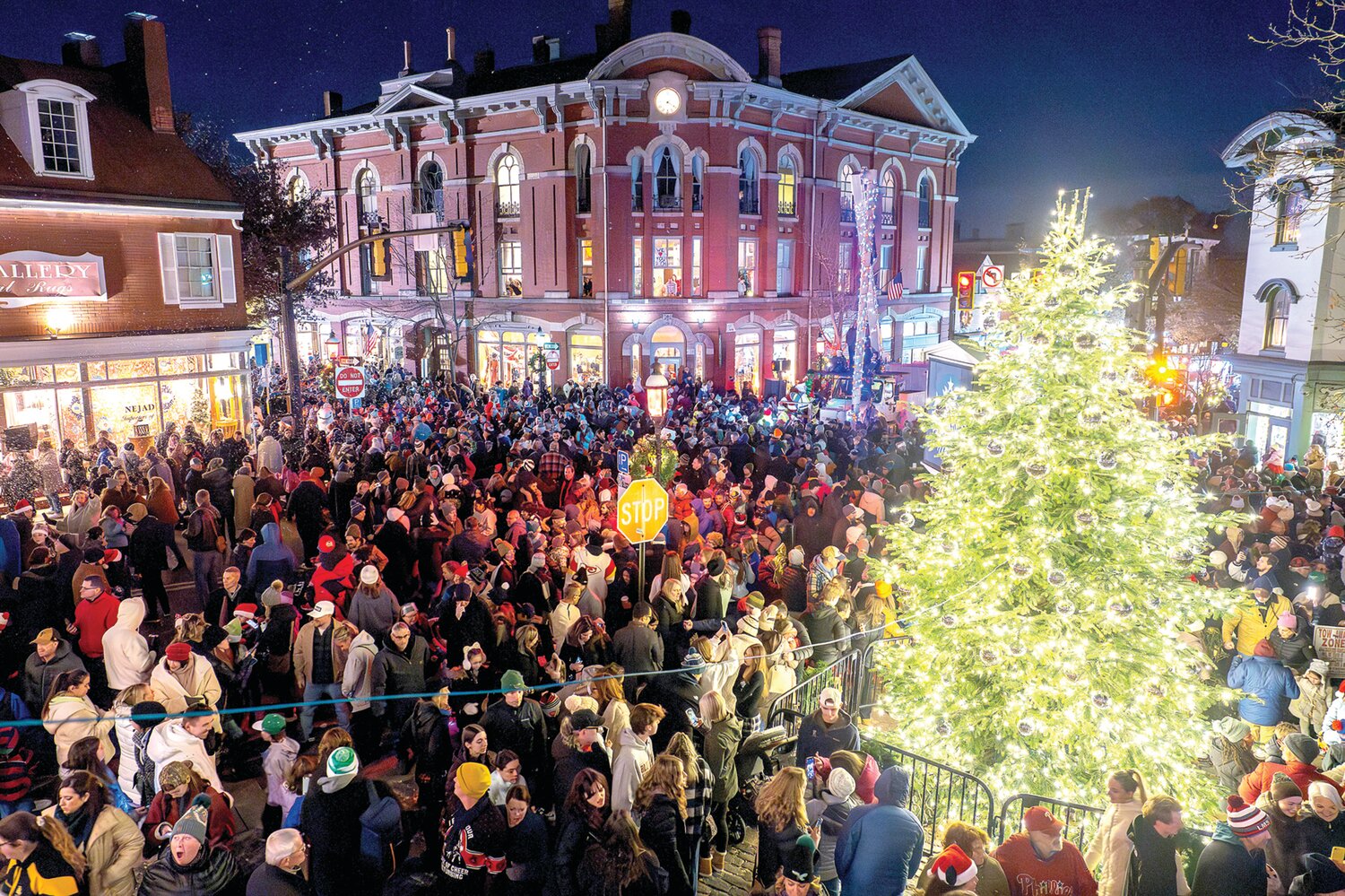 Thousands fill the center of town the night after Thanksgiving for Doylestown borough’s 109th Annual Tree Lighting event and Doylestown Winterfest. The tree at State and Main streets cast a bright green glow on the festivities, which included appearances by Anna and Elsa of “Frozen” fame, the Grinch and, of course Santa and Mrs. Claus; performances by the Central Bucks West Choir and Bucks County Country Gentlemen; and a parade.