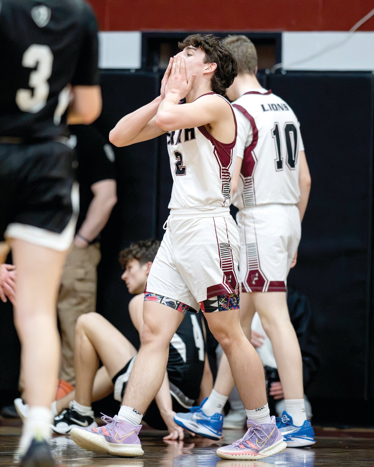 Garrett Grant shows the frustration after getting called for a foul in the first half.