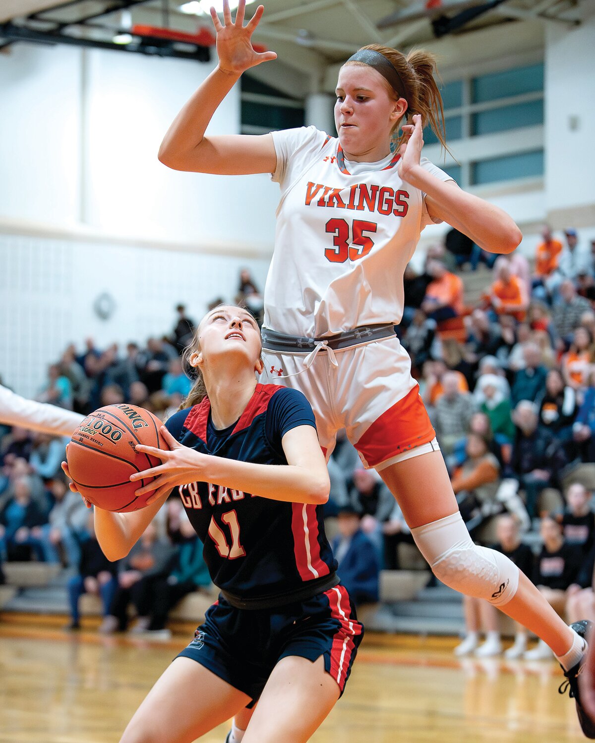 Central Bucks East’s Sydney Ralph fakes out Perkiomen Valleys Grace Galbavy for a shot attempt in the fourth quarter.