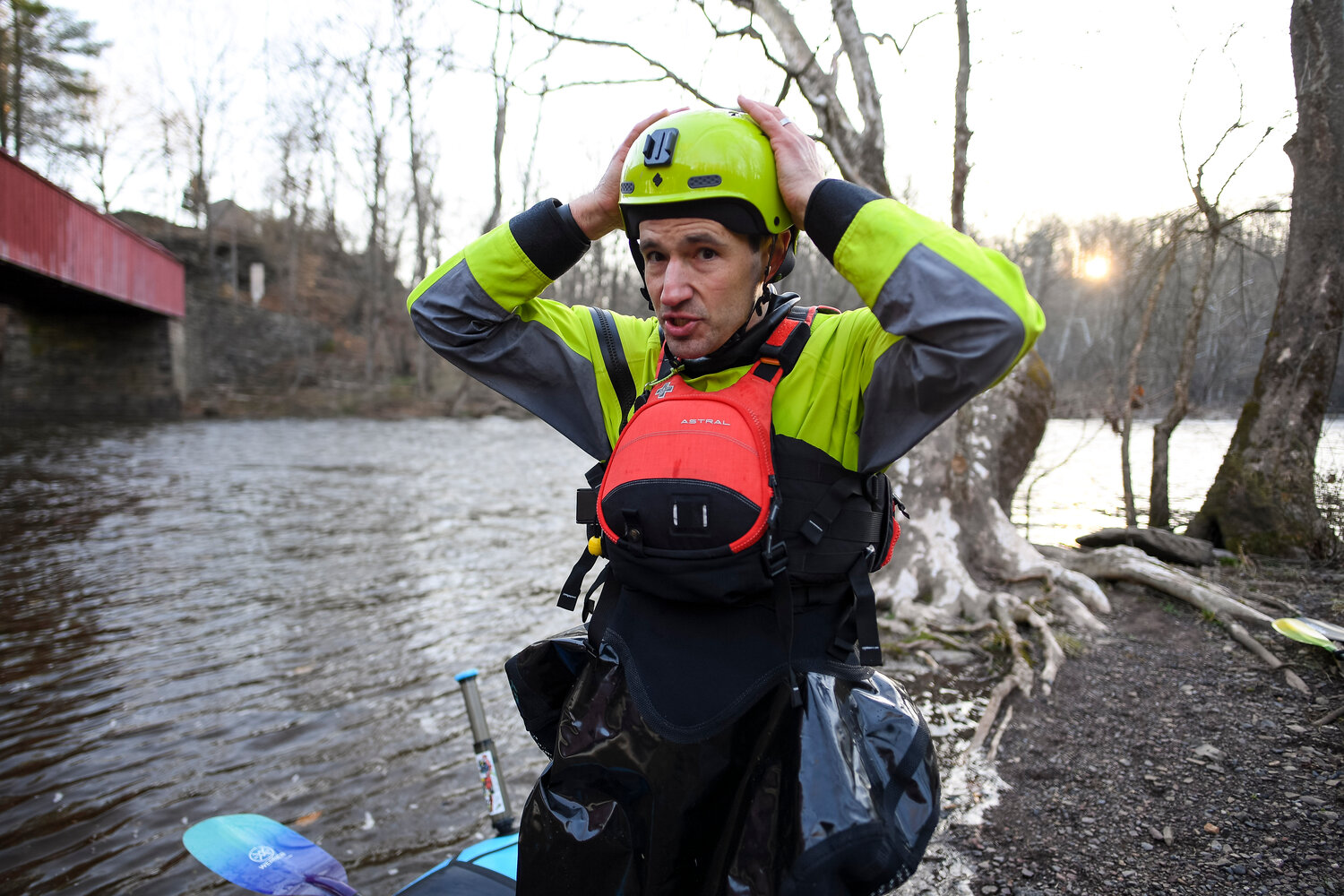 Eric Caravella of Old Wick, N.J., was the first in the water Saturday.