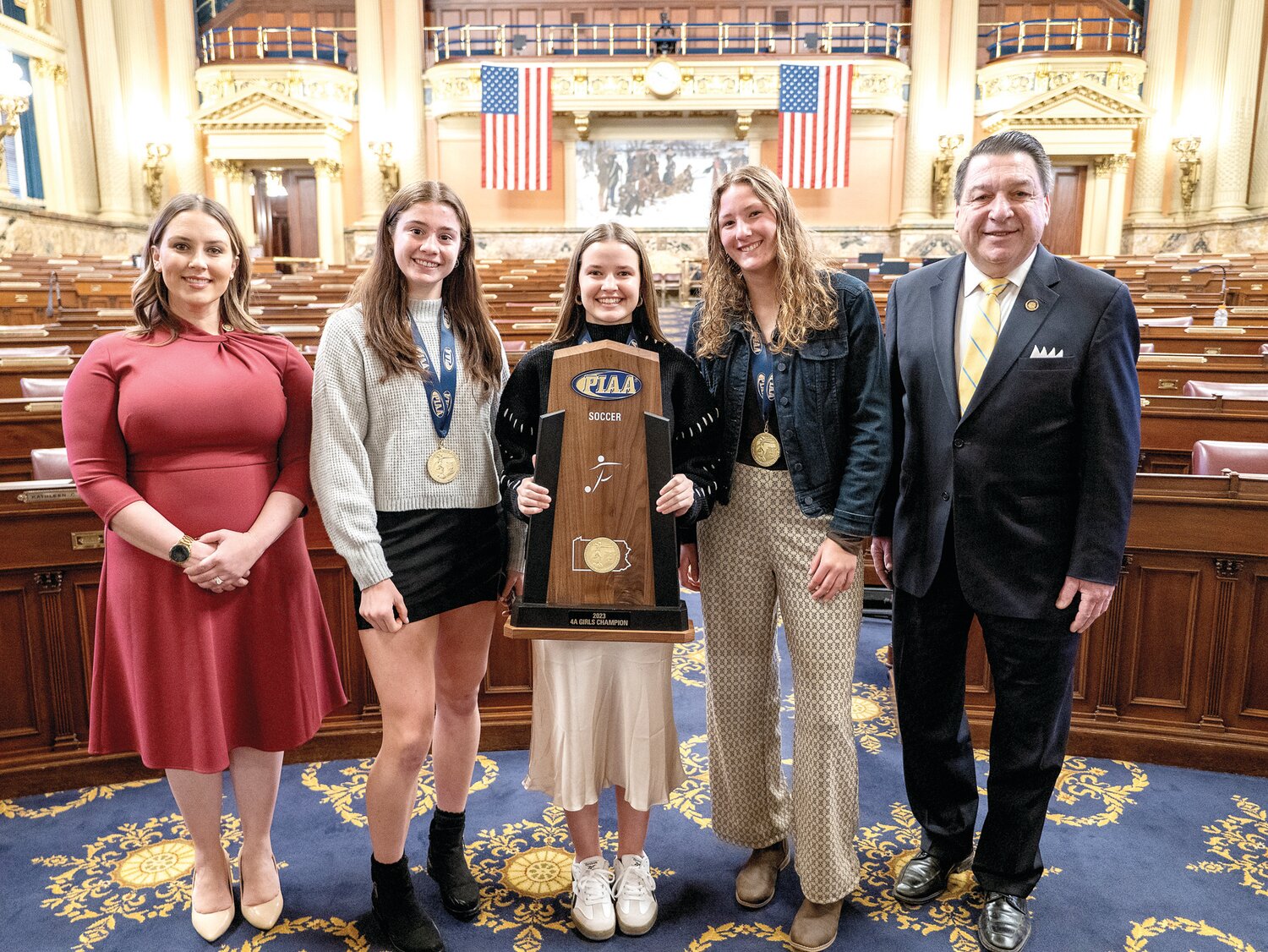 Members of the 2023 state championship Pennridge girls soccer team were recently honored on the floor of the Pennsylvania House of Representatives during a formal session.