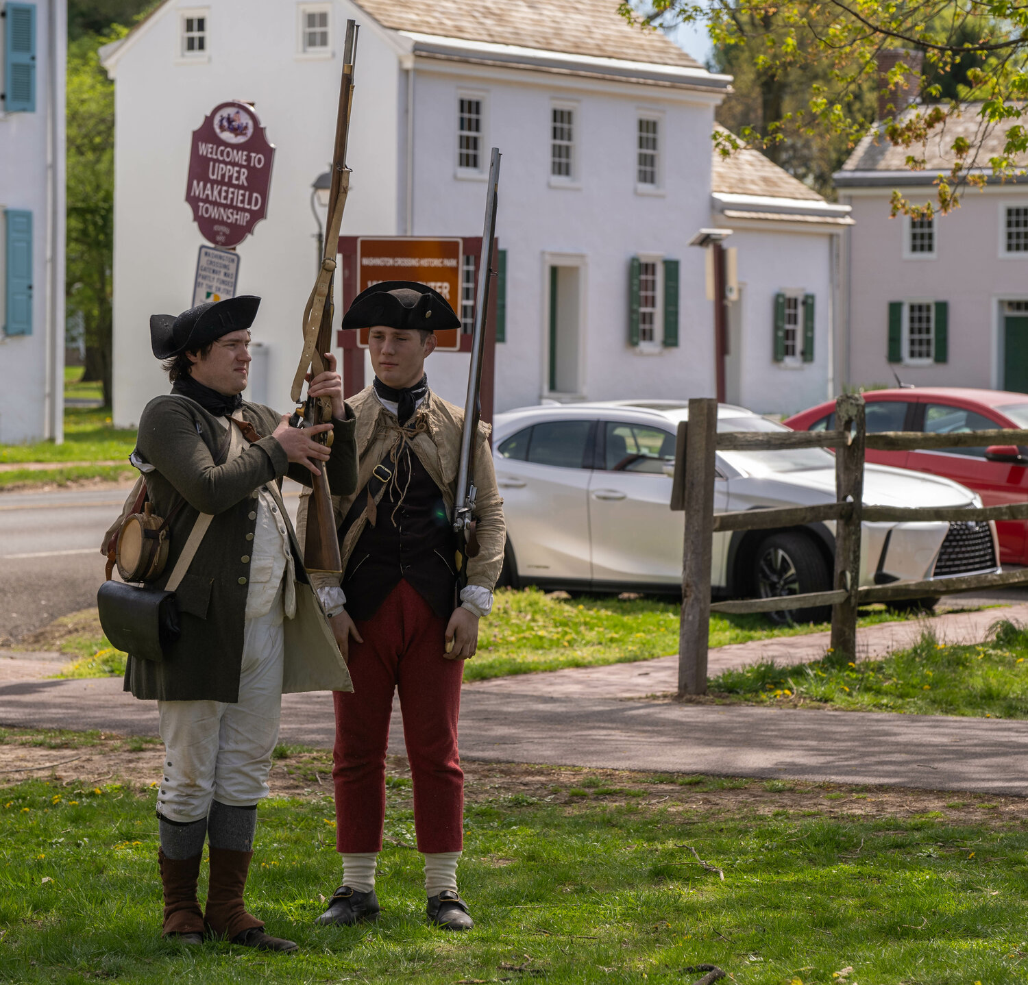 Reenactors practice with the muskets at Washington Crossing Historic Park in Upper Makefield.