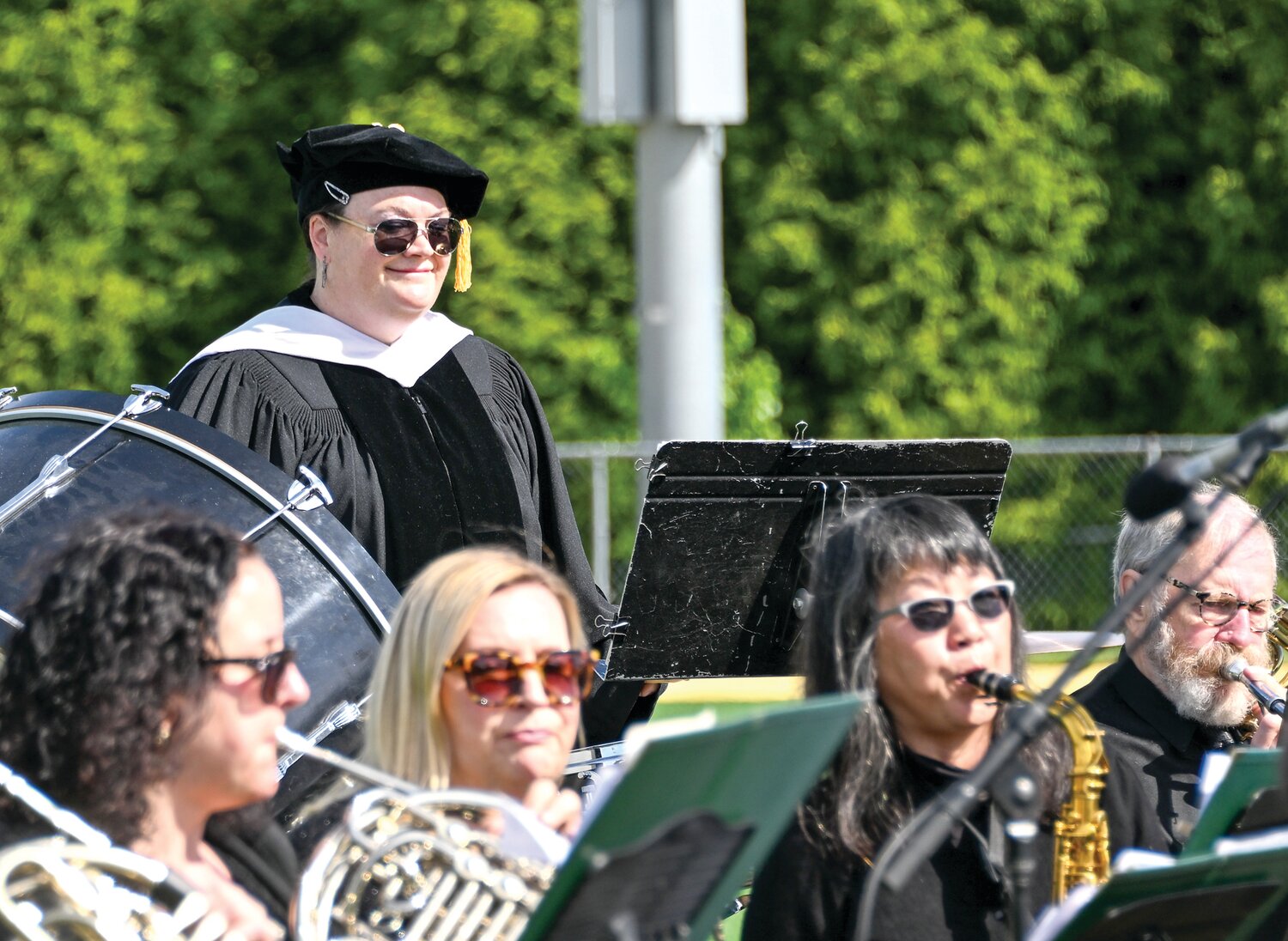 Jessica McCall, professor and interdisciplinary studies program coordinator, performs with other musicians during Delaware Valley University’s commencement ceremony for the Class of 2024 held on Saturday, May 11.