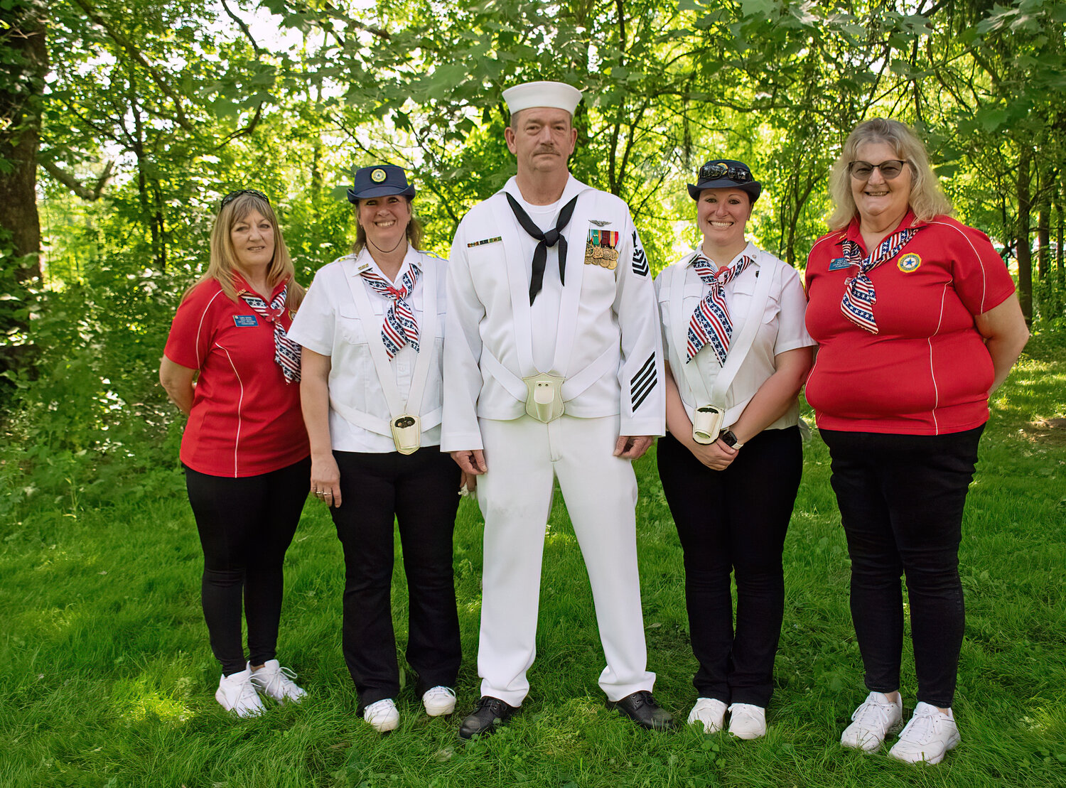 Dawn Brown, Montgomery Bucks County Council district president; Dottie and Ed Hogan and daughter Jen Mandic, and Tracy Adams, Montgomery Bucks County Council president.