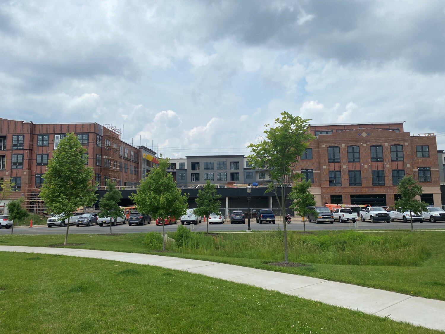 A 233-unit apartment and retail complex is growing daily at the corner of North Broad Street and Atkinson Drive in Doylestown Borough.