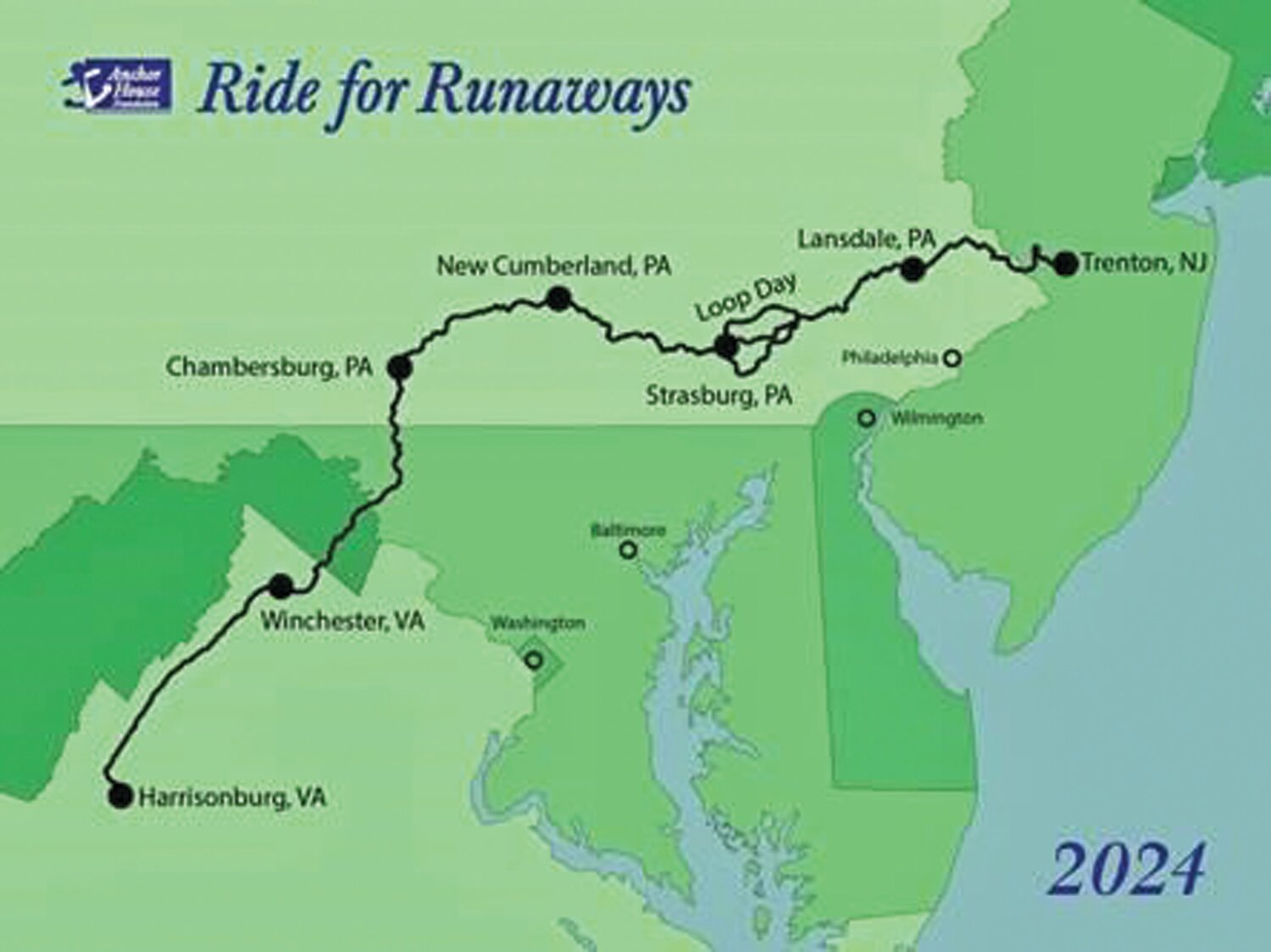 The 500-mile “Ride for Runaways” course.