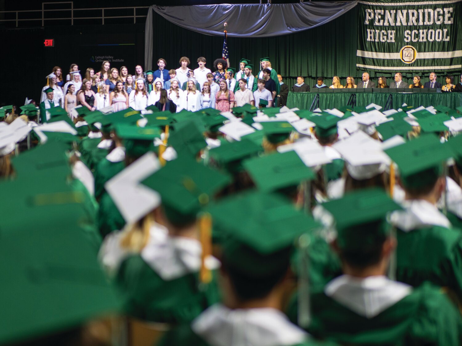 The choir sings during the Pennridge High School graduation.