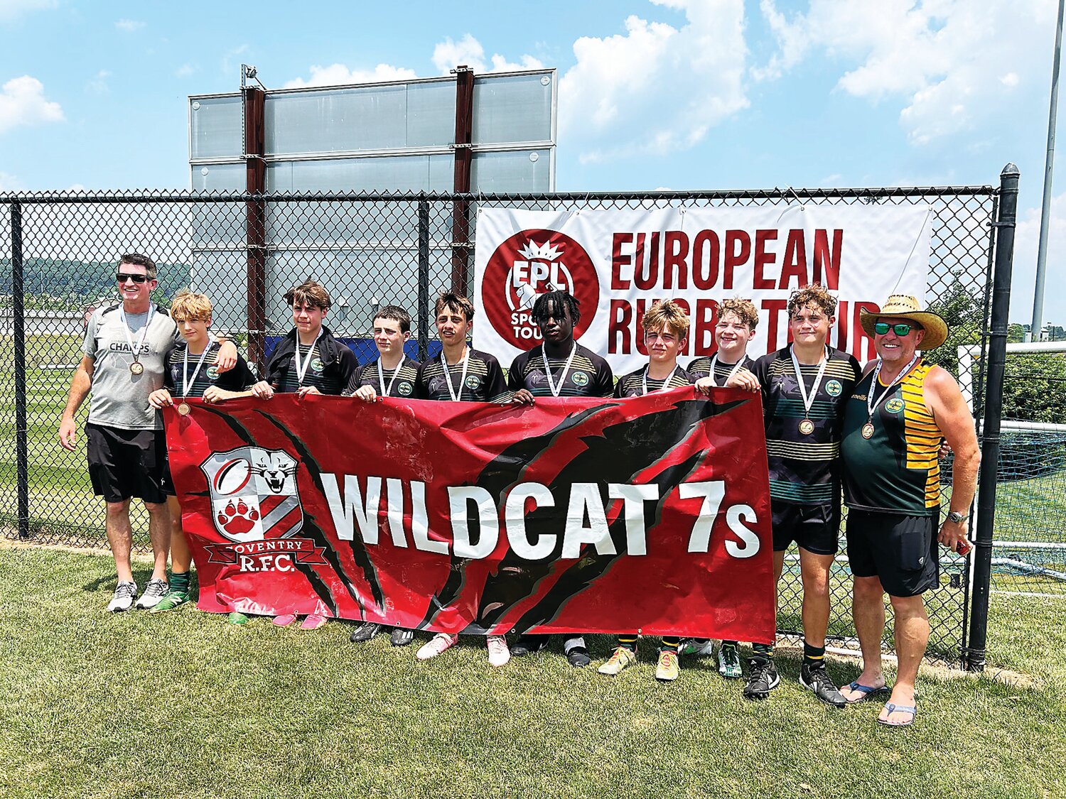 Players and coaches of Doylestown Rugby Academy junior boys team after winning their division championship at Coventry 7s on June 22.