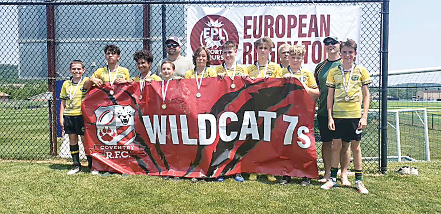 Players and coaches celebrate after Doylestown Rugby Academy youth boys team (U13) won their division of the Coventry Wildcat 7s Tournament on June 22.