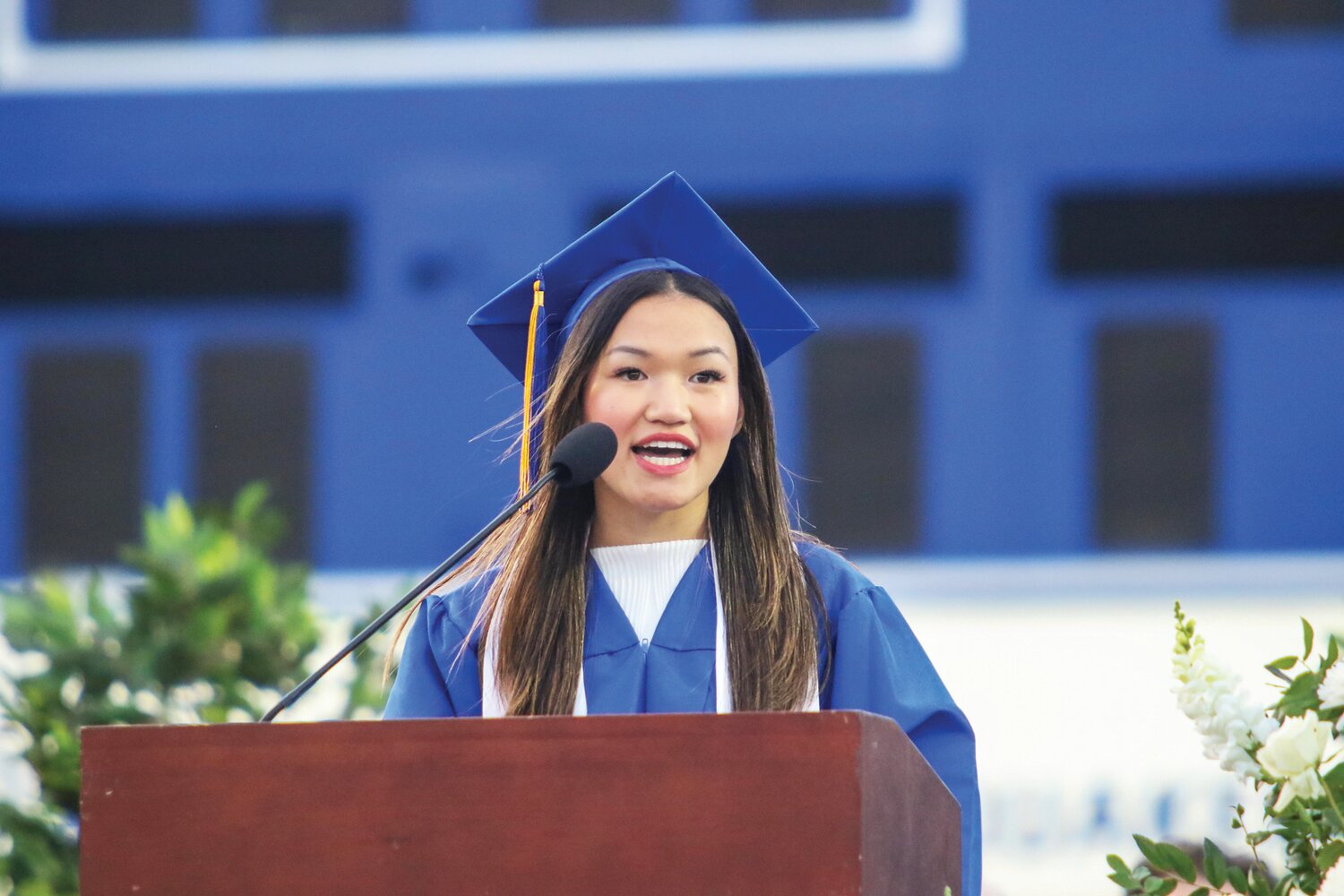 Brooke Alsante, a senior class officer, speaks during the ceremony.