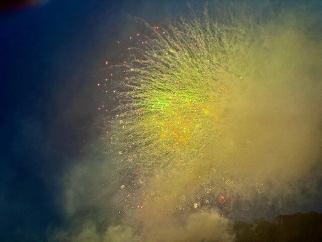 Even amid a torrential downpour, the fireworks show goes on at Tinicum Park Saturday.