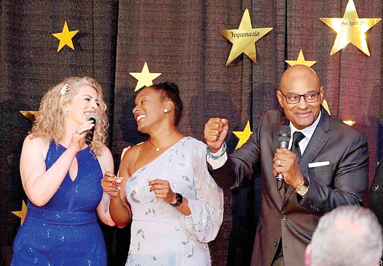 Gala emcee Karen Gross, left, is pictured with Michelle El Khoury, founder and managing director, Yogamazia, and Ron Davis, director of Diversity and Community Development, Parx Casino.