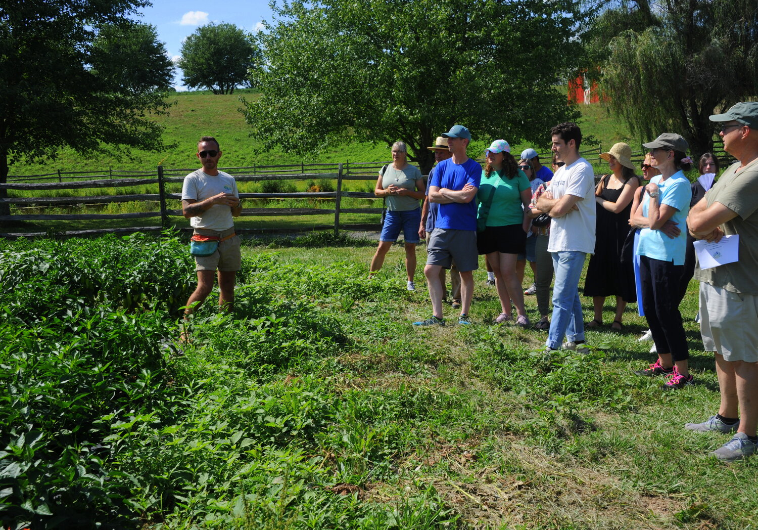 Tour attendees listen to a talk.